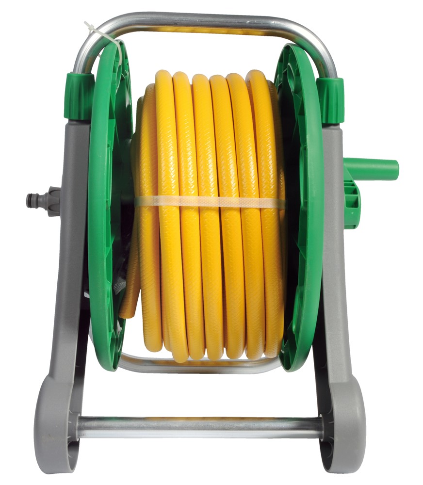 Hozelock slang / muurhaspel 2 in 1 - inclusief 25 meter slang, startset koppelstukken en tuinspuit.