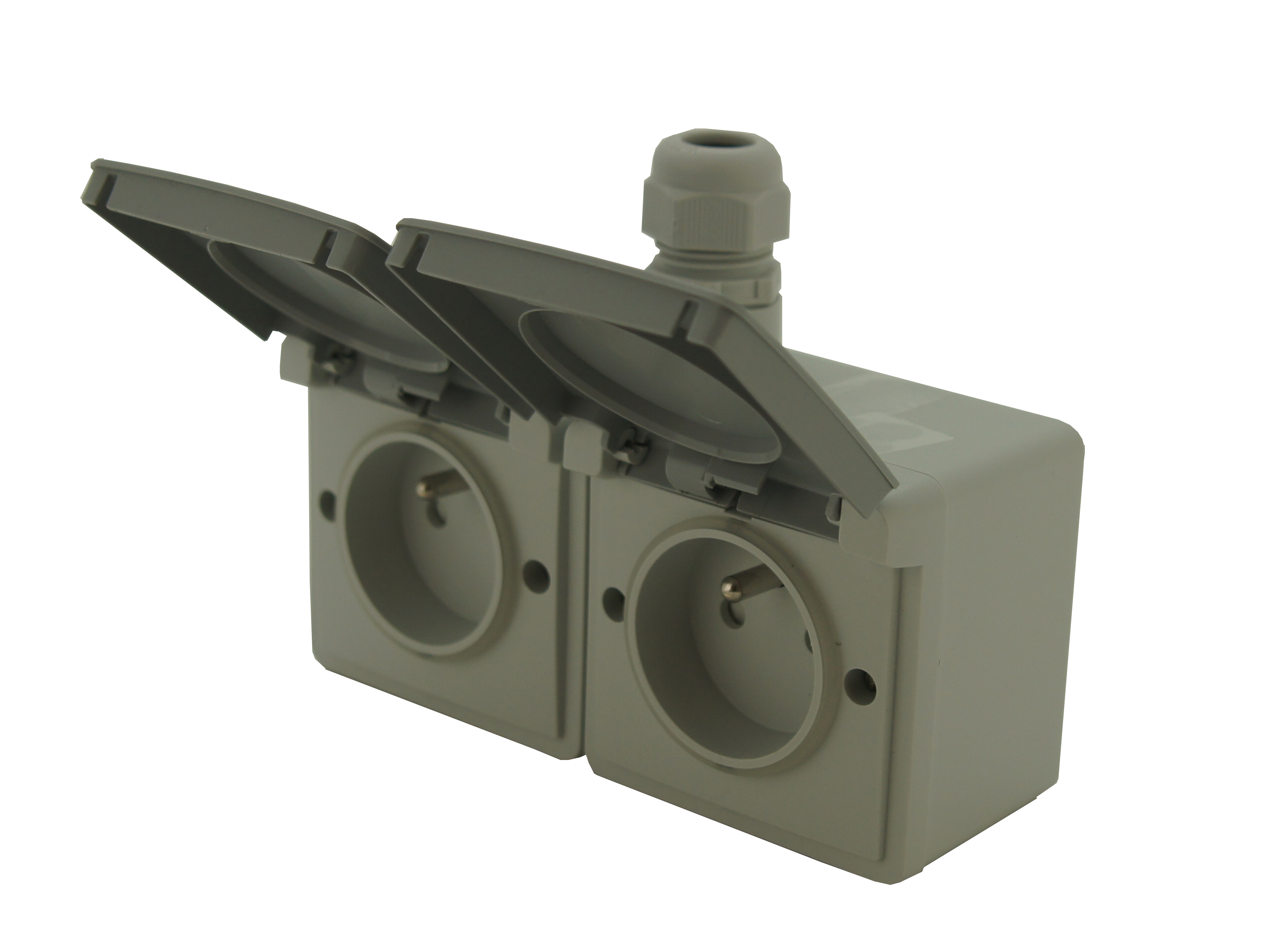 Dubbel Stopcontact Horizontaal + Doos 1 Ingang New Hydro