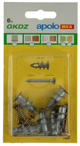 Hollewandpluggen+schroeven 4,5mm - 6st
